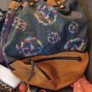 Lucky Brand Multicolor Patterned Backpack with Tan Accents